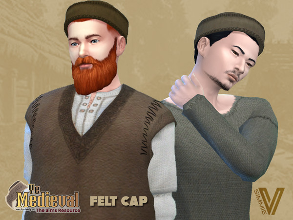 Sims 4 — Ye Medieval Felt Cap by SimmieV — A basic cap in course felt to keep your head warm and hide any critters in