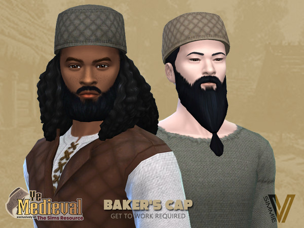 Sims 4 — Ye Medieval Baker Cap by SimmieV — A very simple cap for keeping the hair out of your eyes. The quilted fabric