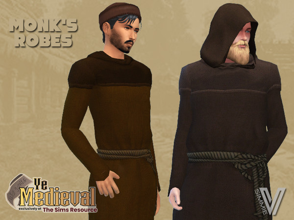 Sims 4 — Ye Medieval Monk Robes by SimmieV — An outfit that hasn't changed much since Medieval times is the monk's robes.