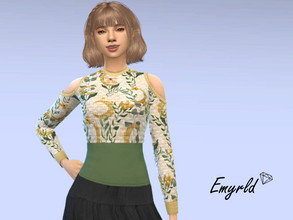 Sims 4 — Witchy Layered Sweater (requires Get Famous) by Emyrld — cold shoulder sweater with floral moon pattern and