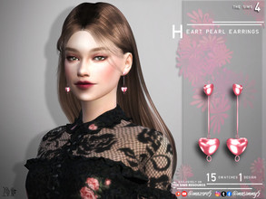 Sims 4 — Heart Pearl Earrings by Mazero5 — Two hearts shape with a texture like pearls. 15 Swatches to choose from