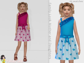 Sims 4 — River One Shoulder RuffleTrim Dress by talarian — Heart Print One Shoulder Ruffle Trim Belted Dress