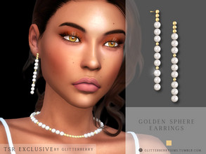 Sims 4 — Pearl Gold Sphere Earrings by Glitterberryfly — Dangle earrings with pearls and gold spheres. 
