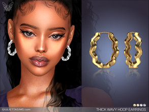 Sims 4 — Thick Wavy Hoop Earrings by feyona — Thick Wavy Hoop Earrings come in 4 colors of metal: yellow gold, white