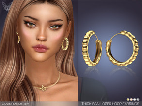 Sims 4 — Thick Scalloped Hoop Earrings by feyona — Thick Scalloped Hoop Earrings come in 4 colors of metal: yellow gold,