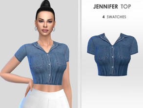 Sims 4 — Jennifer Top by Puresim — Denim crop top in 4 swatches.