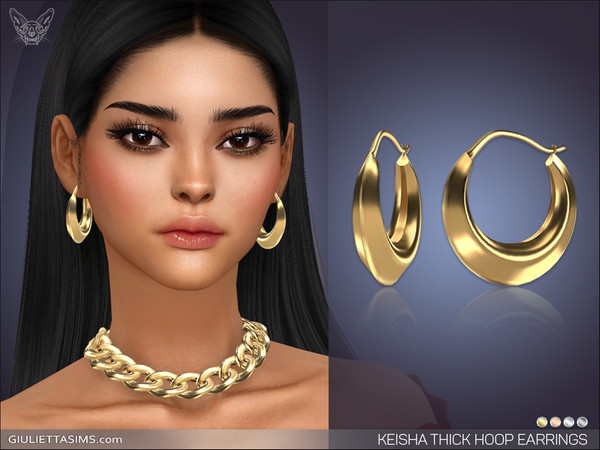 Sims 4 — Keisha Thick Hoop Earrings by feyona — Keisha Thick Hoop Earrings come in 4 colors of metal: yellow gold, white