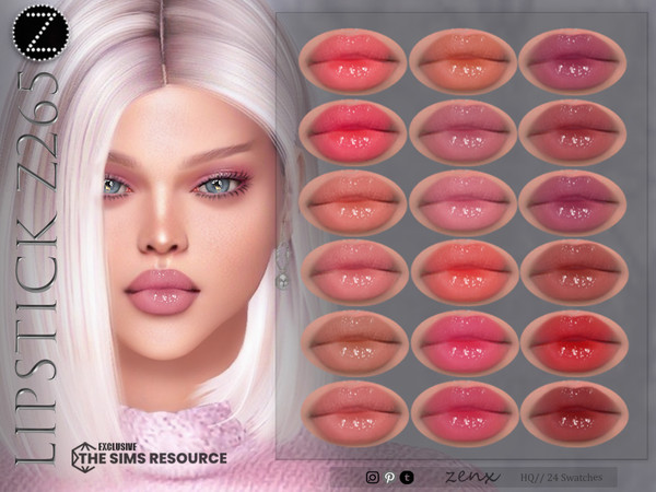Sims 4 — LIPSTICK Z265 by ZENX — -Base Game -All Age -For Female -24 colors -Works with all of skins -Compatible with HQ