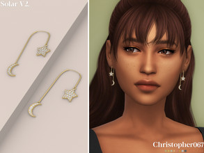 Sims 4 — Solar Earrings V2 by christopher0672 — This is a stellar pair of diamond-studded star and moon charm threader