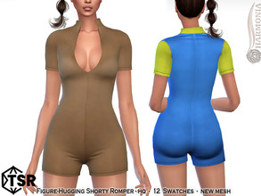 Sims 4 — Figure-Hugging Shorty Romper  by Harmonia — New Mesh 12 Swatches HQ Please do not use my textures. Please do not