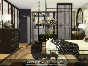 Sims 4 — Zephyr-Gest Room by dasie22 — Zephyr-Gest Room is a bedroom with a living area and a bath. The room is an Asian
