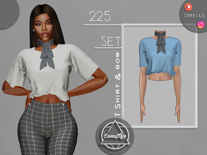 Sims 4 — SET 225 - T-Shirt & Neck Bow by Camuflaje — Fashion trendy cute set that includes a T-Shirt with a neck bow