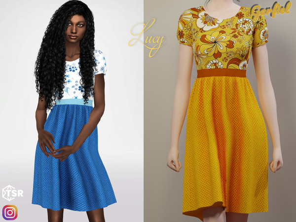 Sims 4 — Lucy - Sweet floral dress by Garfiel — Dress with a floral pattern on the top and matching skirt to the top,