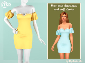 Sims 4 — Dress with rhinestones and puff sleeves by MysteriousOo — Dress with rhinestones and puff sleeves in 12 colors