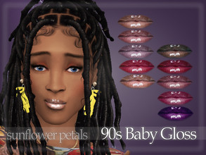 Sims 4 — 90s Baby Gloss by SunflowerPetalsCC — A very shiny lip gloss in 10 brown and berry shades.