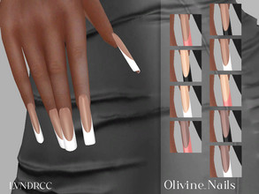 Sims 4 — Olivine Nails by LVNDRCC — Long french manicure in elegant square shape, with light shiny finish. Light, medium