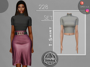 Sims 4 — SET 228 - Knitted T-Shirt by Camuflaje — Fashion trendy cute set that includes a knitted t-shirt & satin