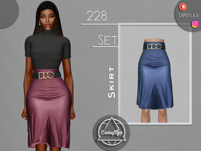 Sims 4 — SET 228 - Satin Skirt by Camuflaje — Fashion trendy cute set that includes a knitted t-shirt & satin skirt