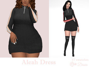 Sims 4 — Aleah Dress by Dissia — Short ribbed turtleneck long sleeves dress with zipper and straps on sleeves in many