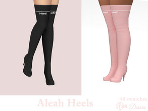 Sims 4 — Aleah Heels by Dissia — Thigh high heels with white strap and simlish words Available in 48 swatches