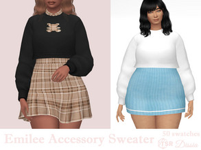 Sims 4 — Emilee Accessory Sweater by Dissia — Accessory short crop long sleeves sweater with cute plaid teddy bear in