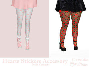 Sims 4 — Hearts Stickers Accessory (Socks Category) by Dissia — Cute hearts stickers for your sim legs! You can wear them
