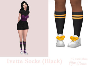 Sims 4 — Ivette Socks (Black) by Dissia — Under the knee calf black socks with two straps Available in 47 swatches