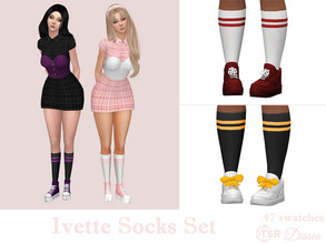Sims 4 — Ivette Socks Set (White and Black) by Dissia — Under the knee calf white or black socks with two straps