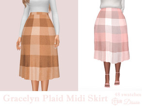 Sims 4 — Gracelyn Plaid Midi Skirt by Dissia — High waist plaid midi skirt Available in 48 swatches
