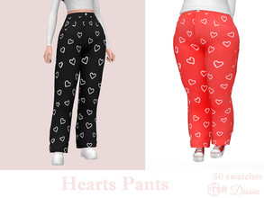 Sims 4 — Hearts Pants by Dissia — High waist boyfrend type pants with white hearts Available in 50 swatches