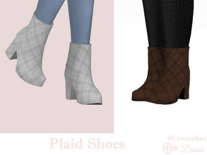 Sims 4 — Plaid Shoes by Dissia — Plaid calf low square heel boots Available in 48 swatches