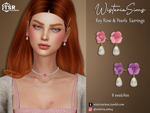 Sims 4 — Rey Rose & Pearls Earrings by WisteriaSims — **FOR WOMAN **NEW MESH *TEEN TO ELDER - Earrings Category - 8