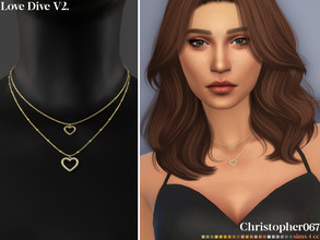 Sims 4 — Love Dive Necklace V2 by christopher0672 — This is a sweet set of layered diamond studded and metal heart