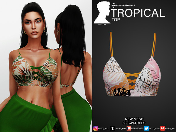 Sims 4 — Tropical (Top) by Beto_ae0 — Top with tropical prints for the beach, Disfrutalo - 06 colors - New Mesh - All