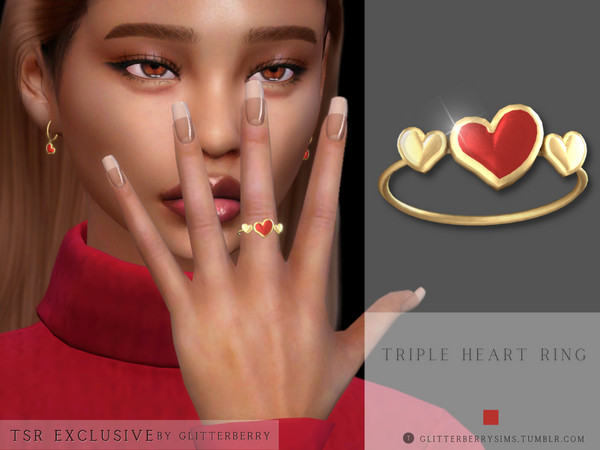 Sims 4 — Triple Heart Ring by Glitterberryfly — Another valentine inspired ring. This time with a triple heart band. Set