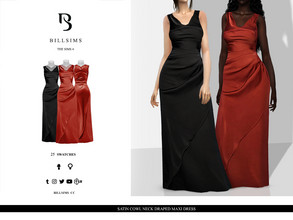 Sims 4 — Satin Cowl Neck Draped Maxi Dress by Bill_Sims — This dress features a satin material with cowl neck and draped