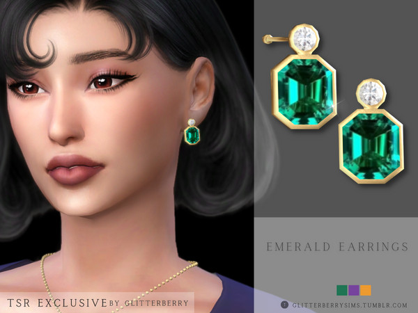 Sims 4 — Emerald Earrings by Glitterberryfly — Matching green emerald earrings for the emerald necklace. Comes in 3