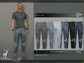 Sims 4 — NOX PANT by DanSimsFantasy — Jeans pants torn at the knee with side pockets. Samples: 20 Location: jeans. Clone