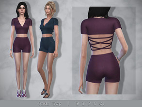Sims 4 — Jada Top. by Pipco — A sleek wrapped top in 17 colors. Base Game Compatible New Mesh All Lods HQ Compatible