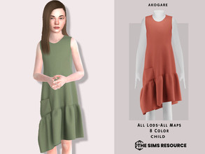 Sims 4 — Lowell Dress by _Akogare_ — Akogare Lowell Dress -8 Colors - New Mesh (All LODs) - All Texture Maps - HQ