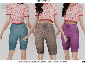 Sims 4 —  Drawstring Cable Knit Shorts by portev — New Mesh 7 colors All Lods For female Teen to Elder