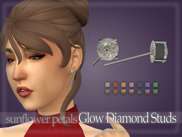 Sims 4 — Glow Diamond Studs by SunflowerPetalsCC — A pair of diamond stud earrings in 14 colors; 7 with silver hardware