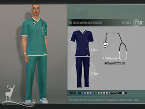 Sims 4 — DOCTOR UNIFORM AND STETHOSCOPE by DanSimsFantasy — This set contains a short-sleeved shirt, pants and a