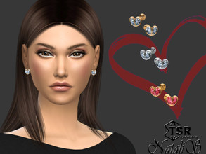 Sims 4 — Crystal bezel heart stud earrings by Natalis — Crystal bezel heart stud earrings. Female teen- elder. 4 colors.