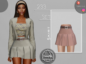 Sims 4 — SET 233 - Pleated Skirt by Camuflaje — Fashion trendy cute set that includes a cardigan with a top & pleated