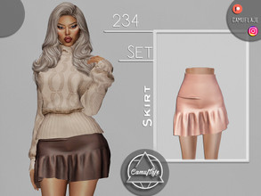 Sims 4 — SET 234 - Leather Skirt by Camuflaje — Fashion trendy cute set that includes a sweater & skirt ** Part of a