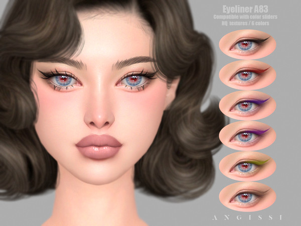 Sims 4 — Eyeliner A83 by ANGISSI — *PREVIEWS MADE USING HQ MOD *Makeup category *6 colors *Sliders compatible *HQ mod