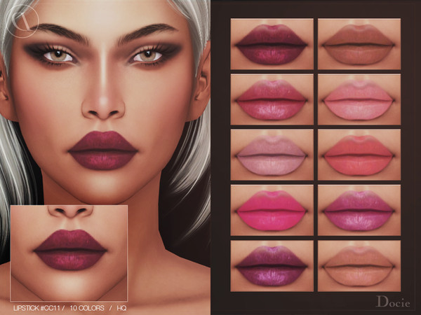 Sims 4 — Lipstick #CC11 by Docie — - Custom thumbnail - 10 color options - HQ texture - Compatible with HQ Mod