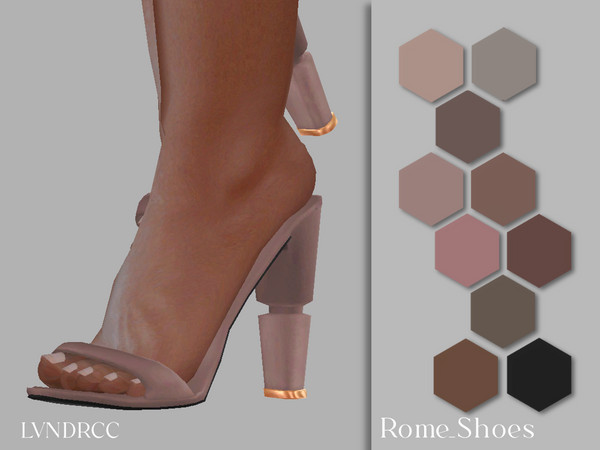 Sims 4 — Rome_Shoes by LVNDRCC — Elegant and simple summer evening sandals with wide, statement heel with shiny gold