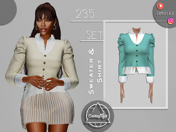 Sims 4 — SET 235 - Sweater & Blouse by Camuflaje — Fashion trendy cute set that includes a sweater with a blouse